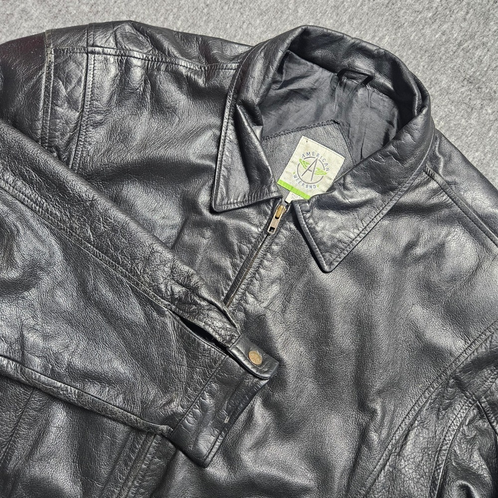 American Weekend Bomber Jacket Mens 40 Black Genuine Leather Full Zip Vintage
